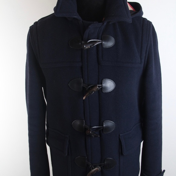 Burberry mens Duffle coat trench navy button up